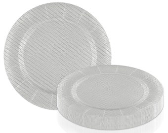 Elegant Glitz White Round Disposable Paper Charger Plates, Elegant Charger Plates, Deluxe Quality Dinnerware, Wedding & Party Supplies