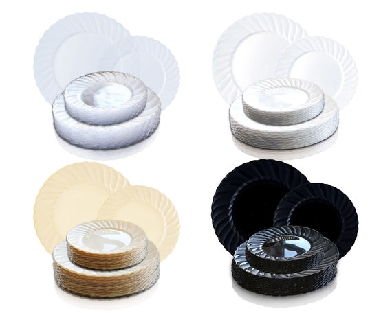 Classic Disposable Buffet Plates or Dessert Plates, Plastic Round