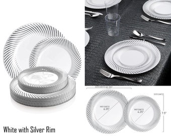 120  7.5" White-Gold Swirl Design Plastic Dessert-Salad-Buffet Plates 