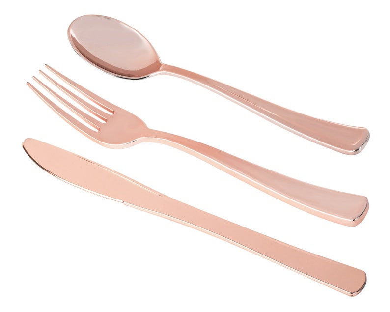 160pcs Rose Gold Cutlery Set Plastic Rose Gold Silverware Etsy