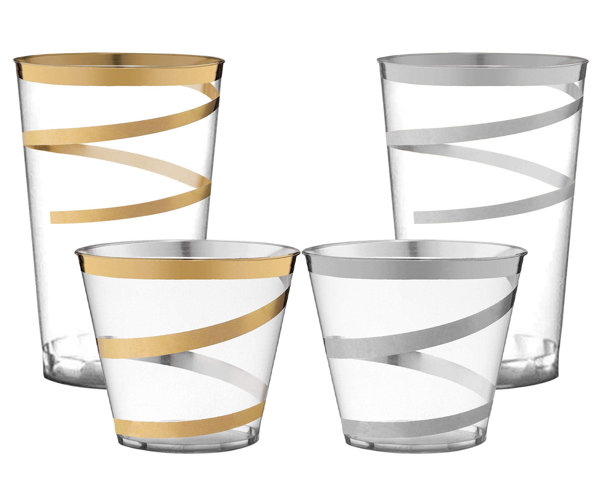 Elegant Clear With Gold or Silver Swirl Round Disposable Plastic Party  Cups, Heavy Duty Drinkware, Tumblers, Wedding & Party Supplies 