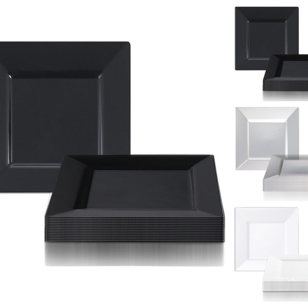 4.5" Disposable Square Pastry Plates, Durable Plastic Dish, Black, Clear, White Plate, Deluxe Quality,  Wedding, Birthday & Party Supplies