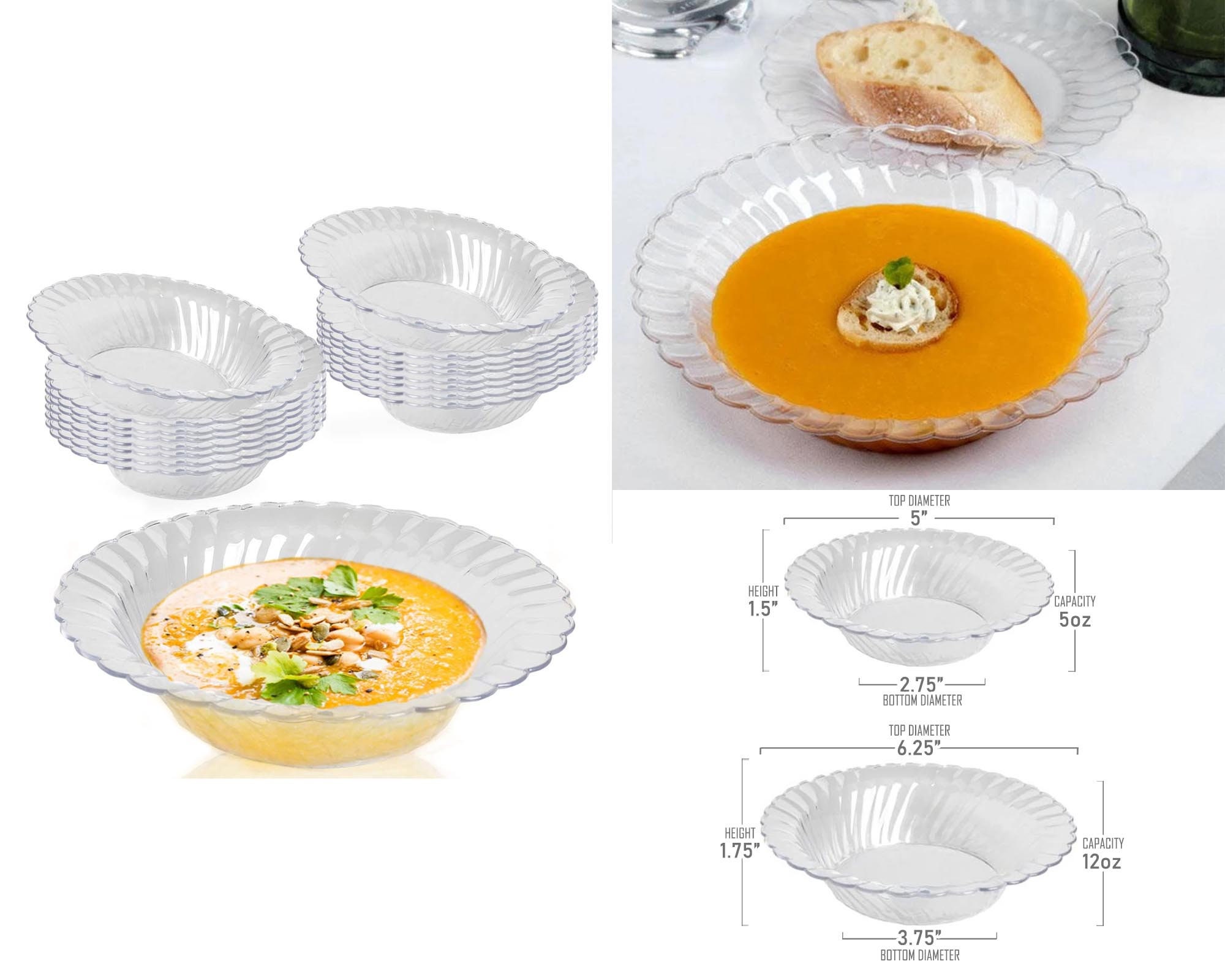 Classic Soup Bowls, Disposable Plastic Dessert Bowls, Flared