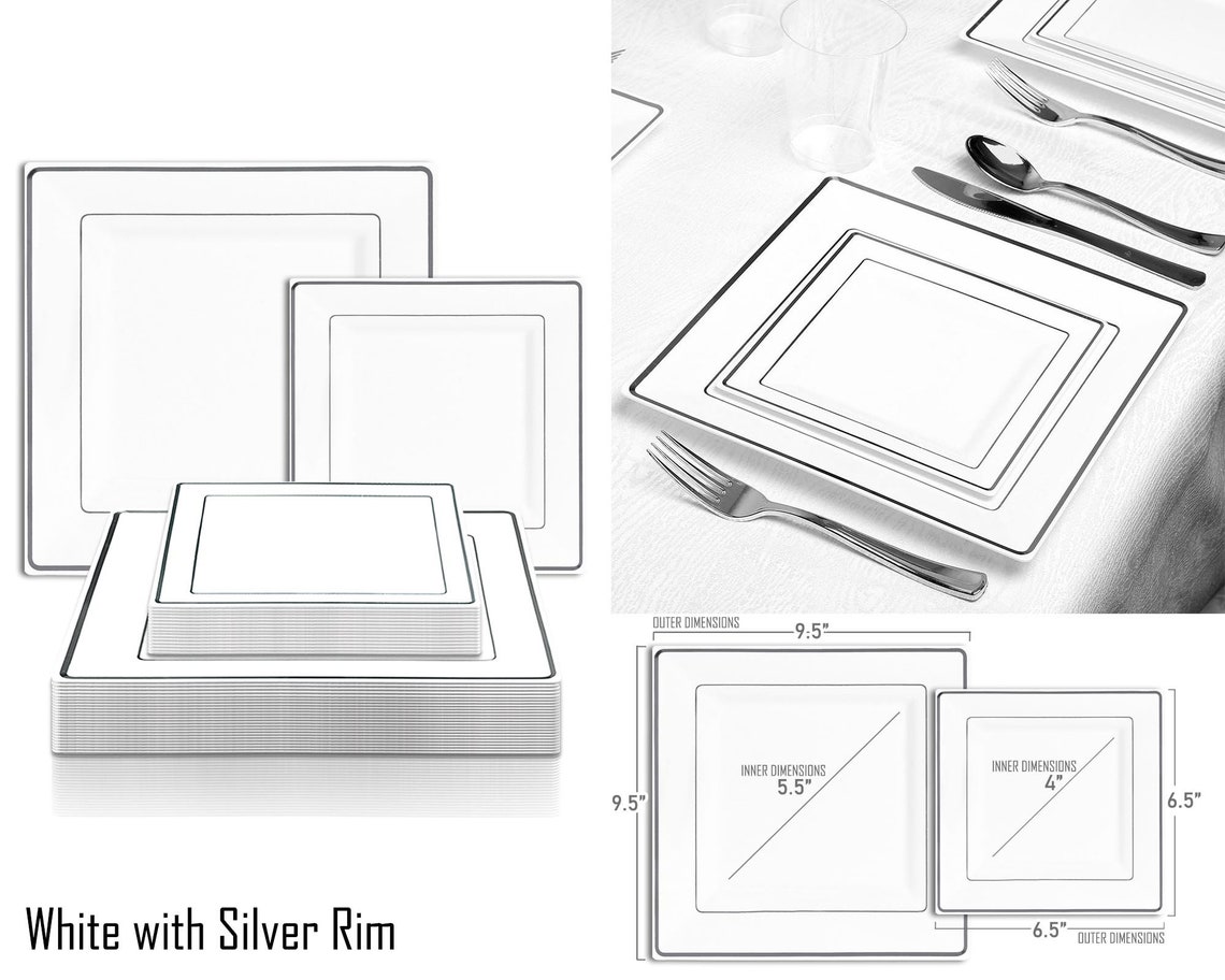 Square Dinner Plates or Salad Plates Shiny Metallic Gold Edge Etsy