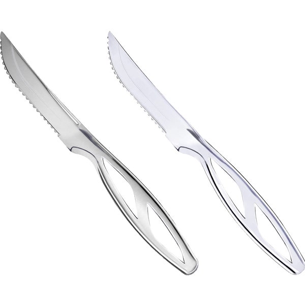 Fancy Clear or Silver Disposable Plastic Steak Knives, Premium Quality Steak Knives, Heavy Duty Steak Knives, Wedding and Party Supplies