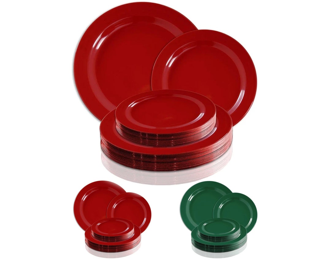 Red/green Round Holiday Plates, Disposable Plastic Plates, Dinner/salad