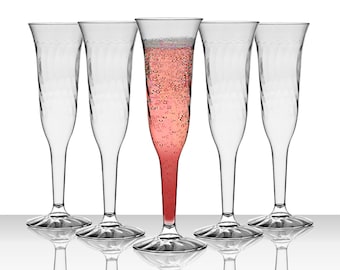 Fancy Champagne Flutes, Disposable Plastic Wine Glasses, Crystal-Like Clear Stemware, Premium Heavy Duty Cups, Wedding & Party Supplies