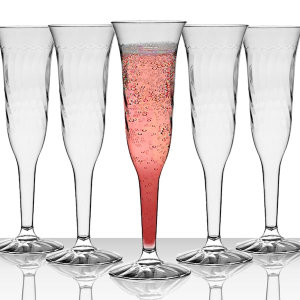 Fancy Champagne Flutes, Disposable Plastic Wine Glasses, Crystal-Like Clear Stemware, Premium Heavy Duty Cups, Wedding & Party Supplies