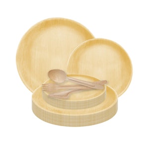 Dinnerware Set Compostable Biodegradable Round Palm Leaf Eco-Friendly Natural Disposable Party Plates and Cutlery, Wedding & Party Supplies