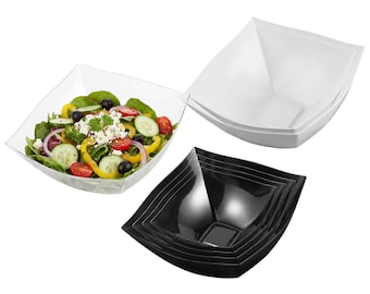 Wave Square Bowl, Disposable Plastic Serving Bowl, Party Bowls for Salads, Desserts & Events