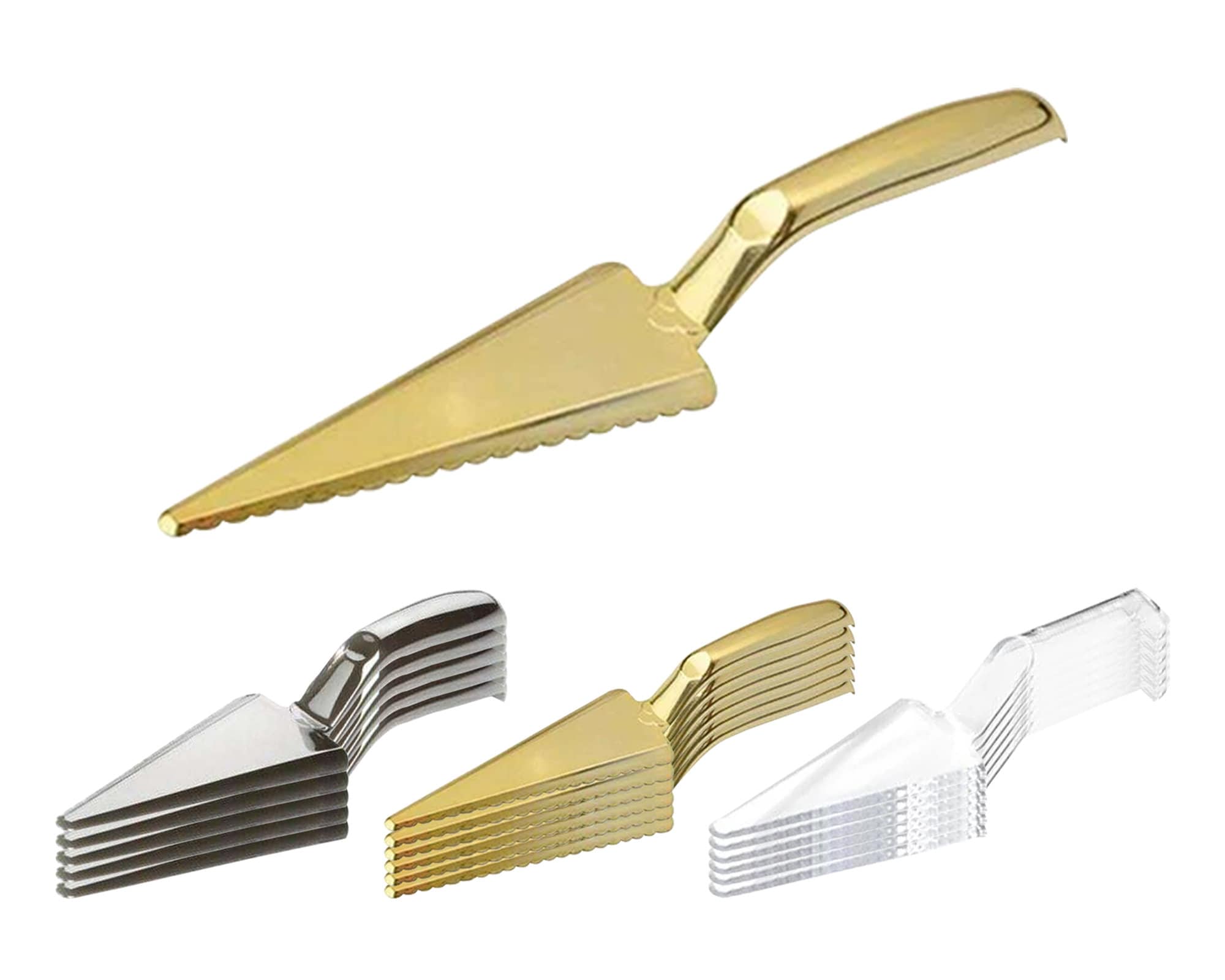 Fancy Disposable Plastic Cake Cutter/Lifter, Clear, Shiny Gold, Shiny Silver Cake Cutter, Heavy Duty Servingware, Wedding & Party Supplies