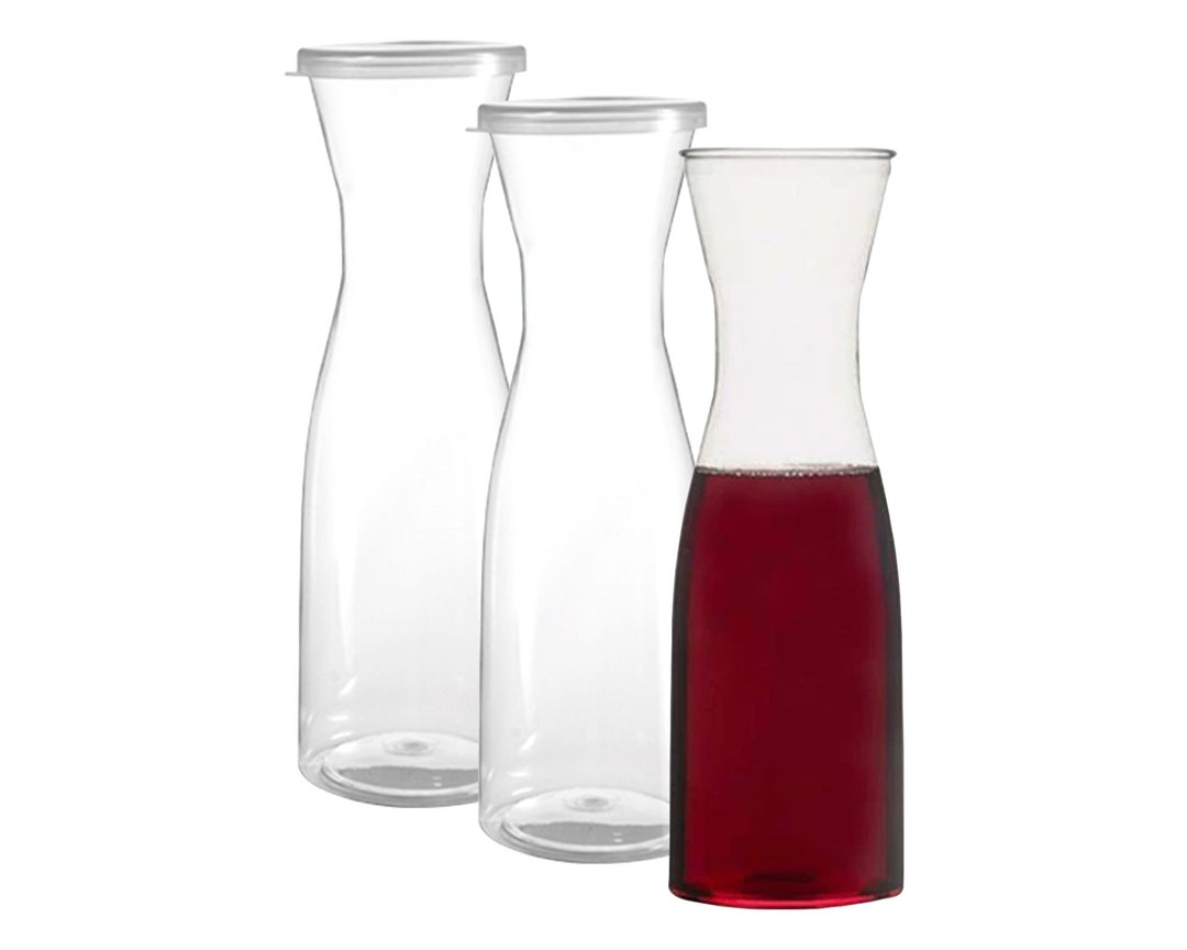 Disposable Plastic Wine Carafes With Lids, 35oz Clear Large Heavyduty