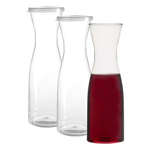 Disposable Plastic Wine Carafes with Lids, 35oz Clear Large Heavy-duty Servingware, Fancy Elegant Serving Drinkware Wedding & Party Supplies