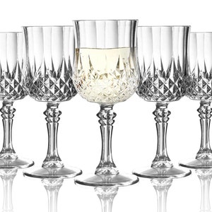 8oz Elegant Crystal Cut Plastic Wine Goblets, Crystal Clear, Fancy Wine  Glasses, Disposable Plastic Stemware, Wedding & Party Supplies 