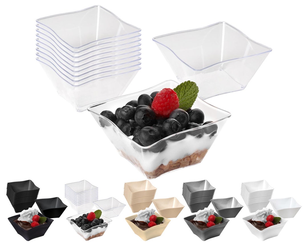 Square Wave Soup Bowls, Disposable Plastic Condiment Bowls, Heavyduty