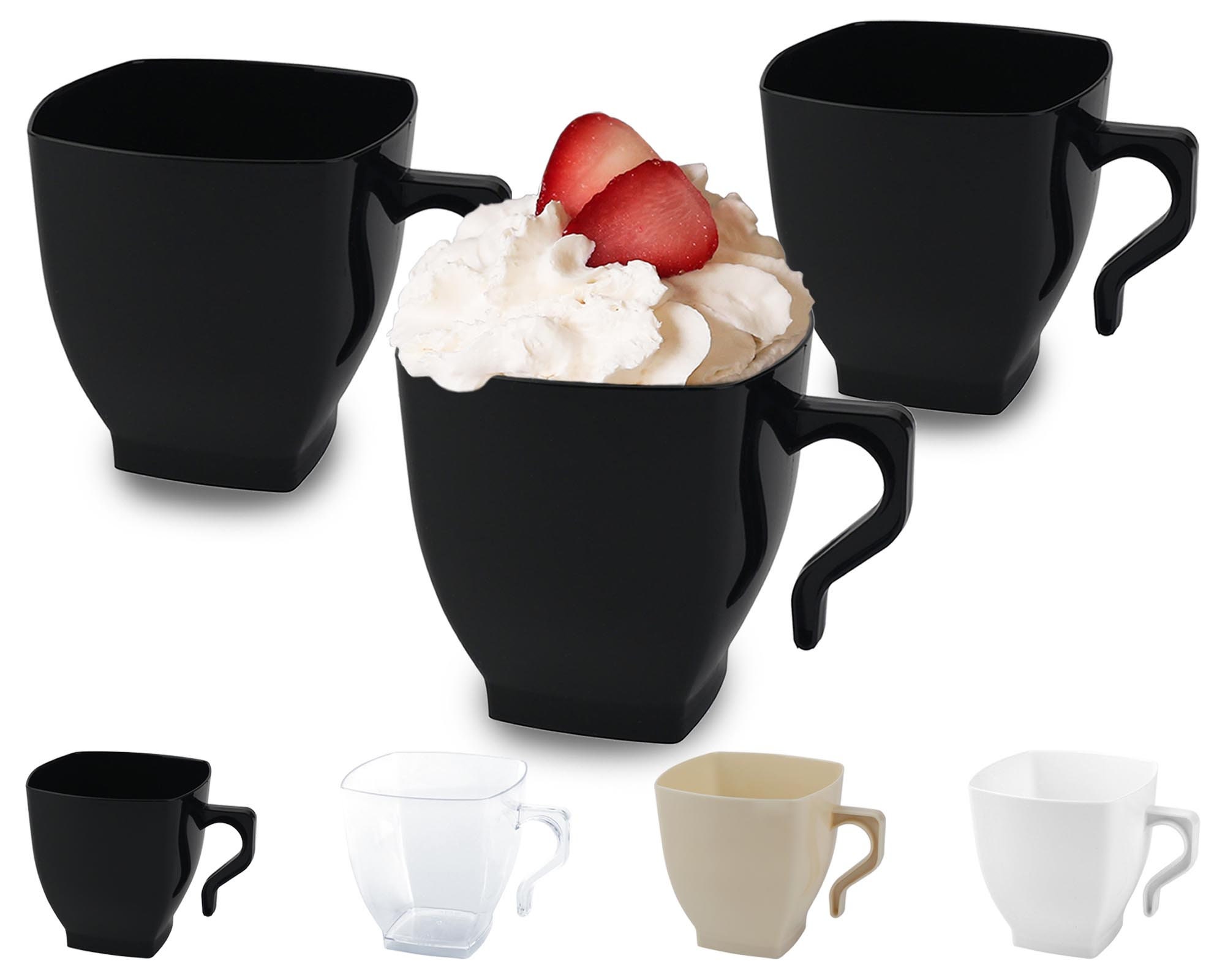 Modern Disposable Cups, 2oz Plastic Mini Tea Cups, Deluxe Espresso