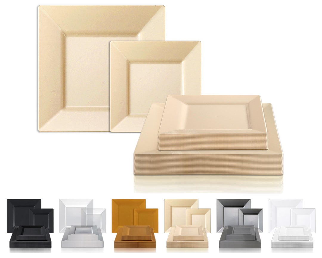 Large Square Dinner Plates or Salad Plates, Modern Disposable Plastic