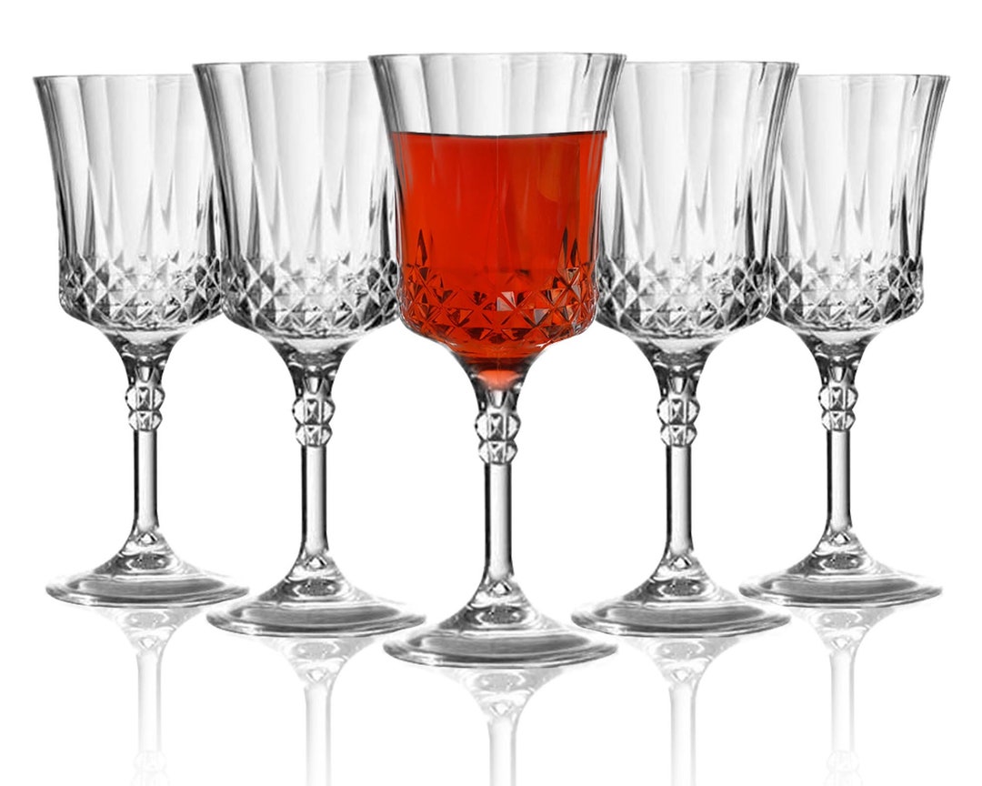 Elegant Crystal Cut Plastic Wine Goblets, Crystal Clear, 11 Oz Fancy Wine Glasses, Disposable ...