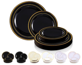 Fancy Disposable Plates Dinner Buffet Salad or Pastry Plates Round Edge Metallic Rim Plastic Plates Wedding Party Supplies Etsy UK