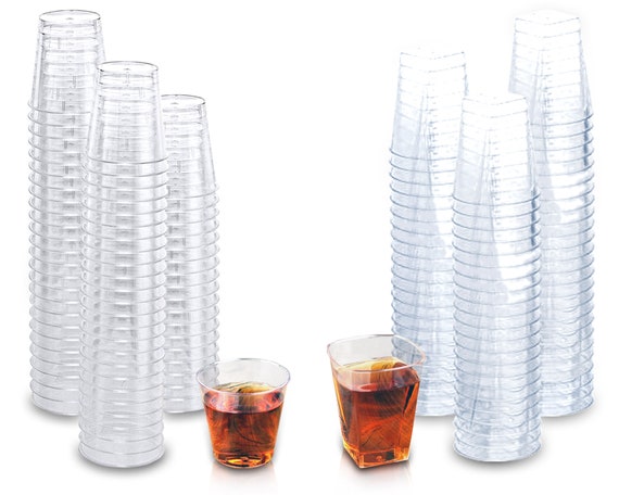 Vasos de chupito de plástico transparente, copas de vino de plástico  desechables, copas de degustación de vino, minivasos de chupito, vasos  pequeños redondos o cuadrados, artículos para fiestas -  México