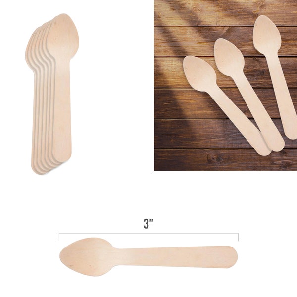 3" Natural Birch Disposable Mini Dessert Spoons, Eco-Friendly Biodegradable Compostable Natural Products, Flatware Wedding & Party Supplies