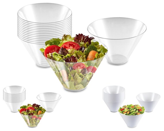 4 Pcs 32 oz Disposable Silver Rimmed Clear Plastic Bowls