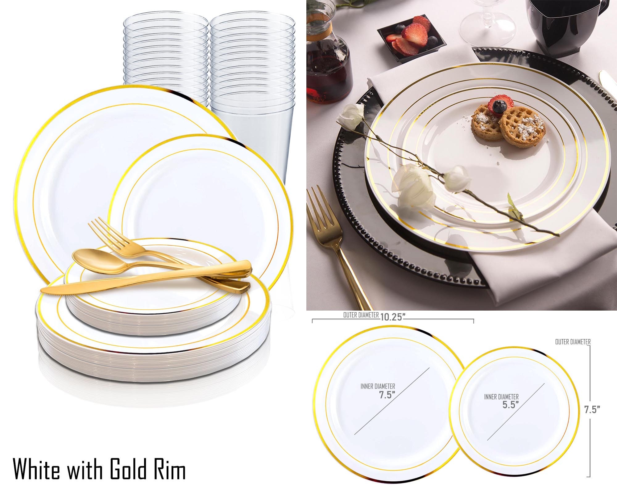 Disposable Round Metallic Edge Plastic Dinnerware Party | Etsy
