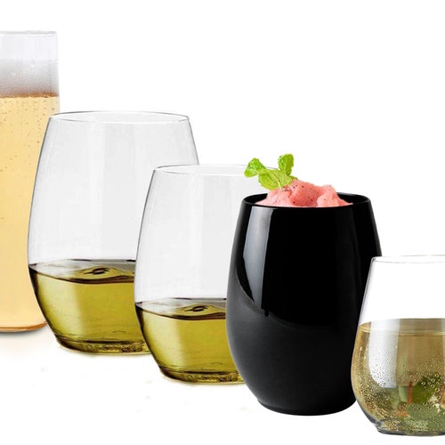 Plastic Stemless Cups. Elegant Plastic Wine Glasses. Wedding Etsy