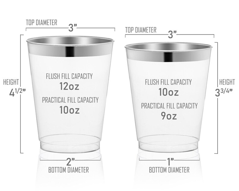 Heavy Duty Drinkware Wedding /& Party Supplies Elegant Clear with Metallic Gold or Silver Rim Round Disposable Plastic Party Cups