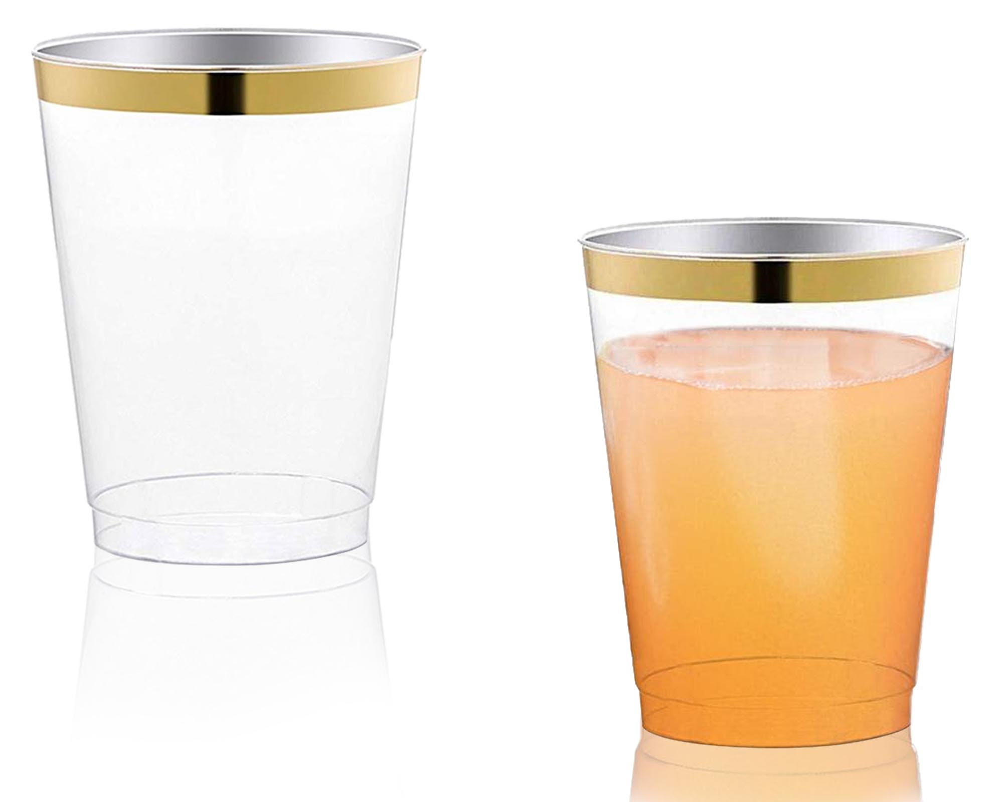 Elegant Clear With Metallic Gold or Silver Rim Round Disposable Plastic  Party Cups, Heavy Duty Drinkware, Tumblers, Wedding & Party Supplies 