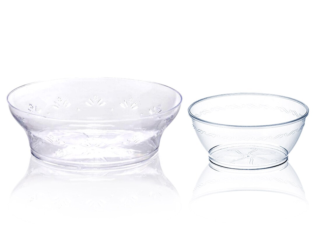 Clear Floral Plastic 6oz Dessert Bowls, 10oz Soup Bowls, Disposable