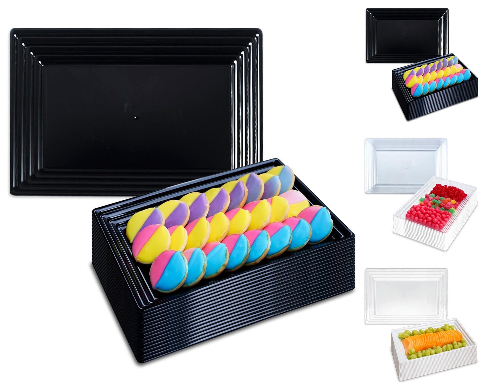 Groove Rectangular Serving Trays Disposable Plastic Serving Trays Reusable 11x16 Large or 9x13 Small Trays Wedding  Party Supplies
