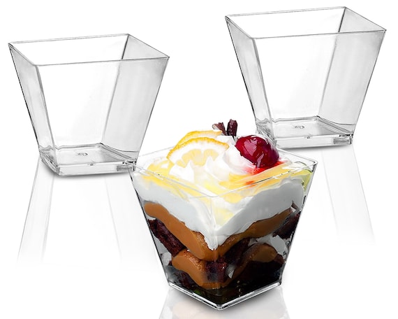 Premium Tall Square Plastic Dessert Cups 3 oz Durable Crystal Clear 50 Count