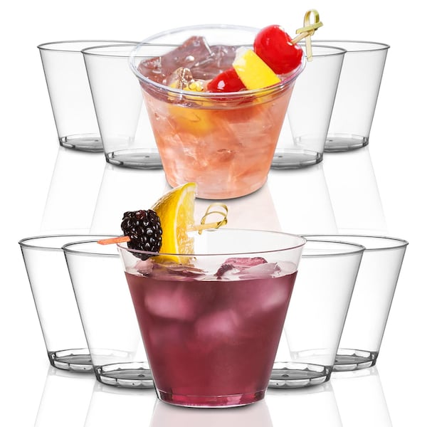 Crystal Clear Party Cups, 5oz or 9oz Disposable Plastic Cups, Fancy Tumblers, Heavy Duty Drinkware, Deluxe Quality, Wedding & Party Supplies