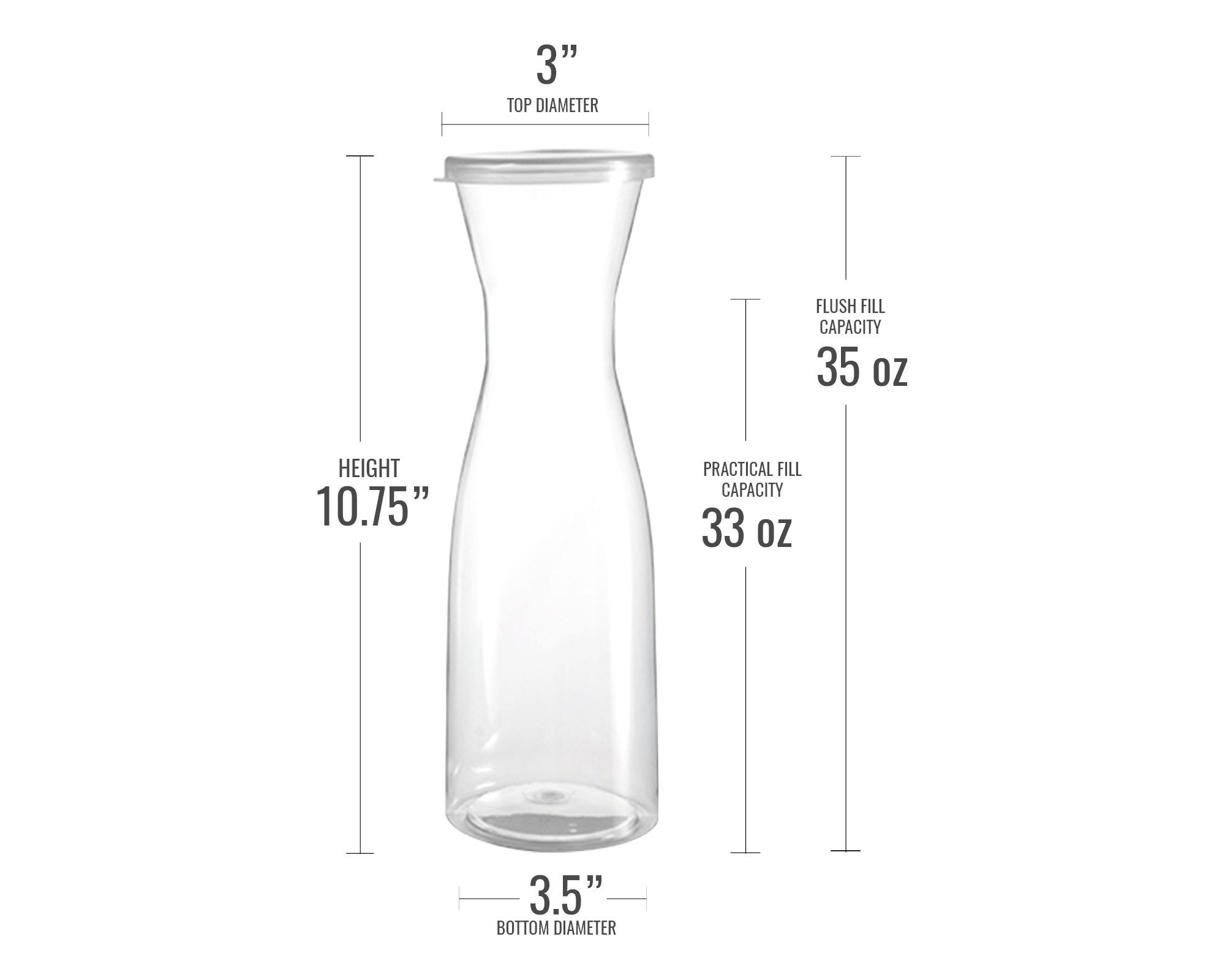 35 oz. Clear Large Plastic Disposable Wine Carafes with Lids