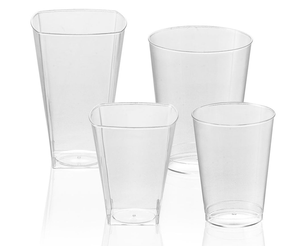 Fancy Disposable Hard Plastic Cups, Round Cups, Square Cups, Clear
