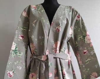 Vintage cotton Robe plus sizes -2XL, Kimono Gown Long Sleeve, Long Night Robe, Bridesmaid Summer Nightwear - Anniversary Gift, Honeymoon