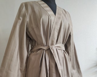 100% Satin cotton Gown, Kimono Robe Long Sleeve, Short Night Robe, Bridesmaid Robe, Summer Nightwear - Anniversary Gift