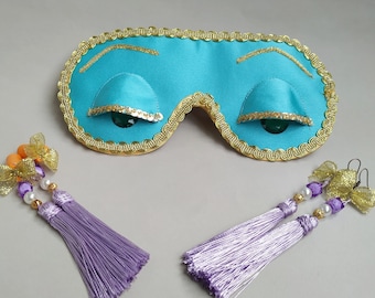 Handmade Gift for women. Breakfast at Tiffany’s and Audrey Hepburn in role of Holly Golightly  sleeping mask & earring or earplug for Guests