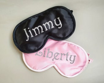 Personalized satin handmade Sleep Mask, Cute Your Name or Text Eye Mask, Black Customized Sleeping Satin eye cover, Blackout Blindfold