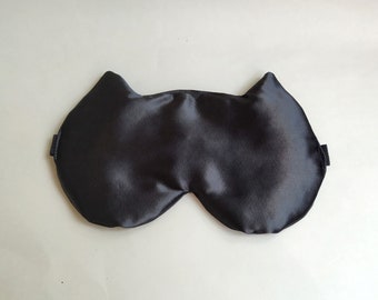 Schwarze Katze Schlafmaske, Satin handgemachte Augenschlafmaske, Nachtwäsche, süße Katze Nachtaugenkissen, Reiseauge Augenbinde, Unisex Geschenk