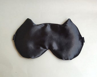 Maschera per dormire gatto nero, maschera per dormire per gli occhi in raso fatta a mano, lingerie da notte, cuscino per gli occhi notturni gatto carino, benda per gli occhi da viaggio, regalo unisex