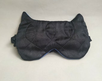 Satin Black Cat sleep mask, Light blocking eye pillow, Cat lover gift box, Cat underwear, Cute eye cover, Night mask,