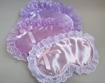 Best pink, purple, lavender satin & beautiful lace sleep mask, Amazing boudoir style sleep mask, Soft eye cover, Birthday gift, Bachelorette