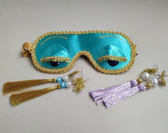 Cute Breakfast at Tiffany’s eyelashes sleep mask with earring or earplug - Handmade gift for her - Bridal Shower Favors for Guests