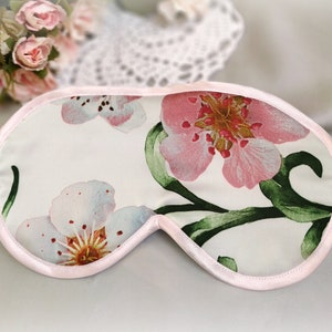 Apfelbaum Blumen Seide Bio-Schlafmaske, umweltfreundliches Reise-Accessoire, niedliche natürliche Schlafaugenmaske, Geburtstagsgeschenk, Junggesellinnenabschied