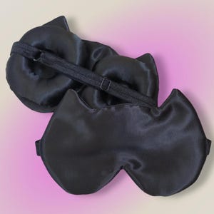 3D Black Cat satin sleep mask with small recesses for the eyes for eyelashes, Handmade eye cover for meditation, Cute Girl birthday gift
