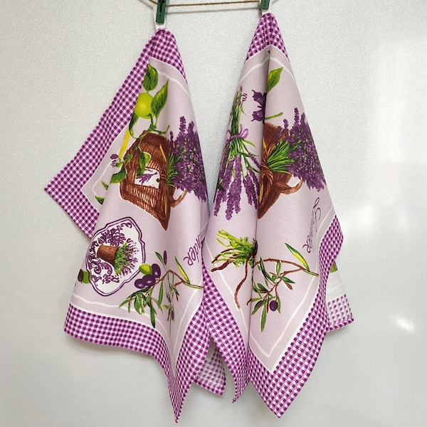 Lavander Kitchen Towel, Tea Towel Dish Towel - Provence herbs 100% Cotton Kitchen Tea towels, Guest Hand towel. Home Holiday Tea Towel.