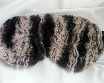 Striped furry Sleep mask / Eye mask / Gift for her or him / cute blindfold / birthday gift / Womens or Mens sleeping mask /Travellers gift