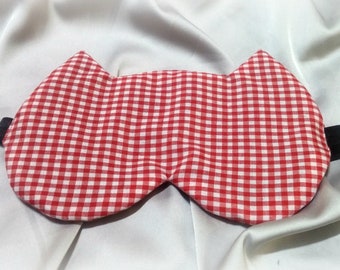 Cat Eye sleep mask - Organic cotton eye pillow - Red and White Slumber SPA Pj party favor - Travel relax mask - Blindfold - Cute Unisex mask